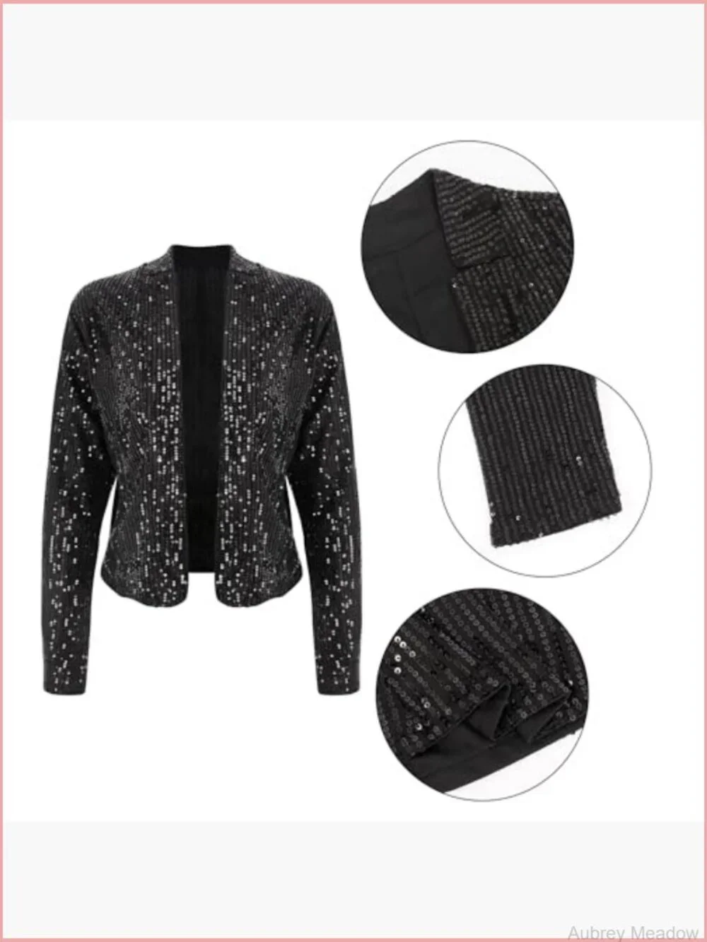 Sequined Blazer Jacket Open Front Long Sleeve Party Coat Clubwear